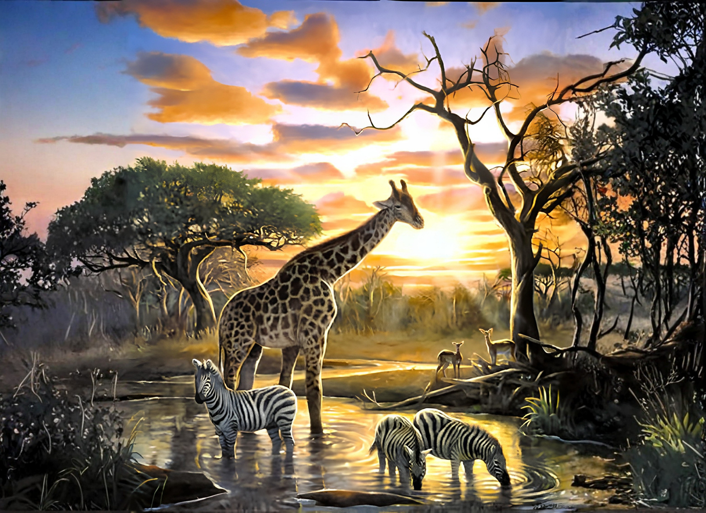 Safari Watering Hole at Sunset – 8x11 Tempered Glass Cutting Board
