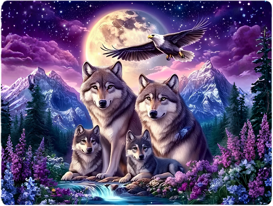 Wolf Family Moonlit Mountain Tempered Glass Cutting Board – 8×11