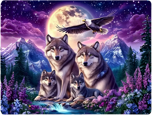Wolf Family Moonlit Mountain Tempered Glass Cutting Board – 8×11