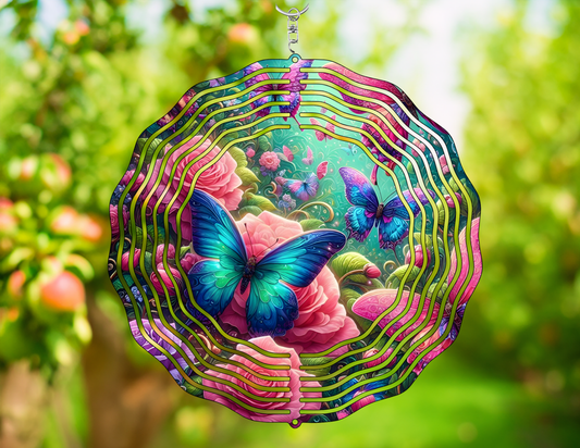 Blue Butterfly Rose Wind Spinner