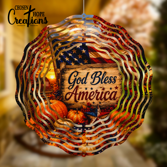 God Bless America Harvest Wind Spinner – Autumn Patriot Collection