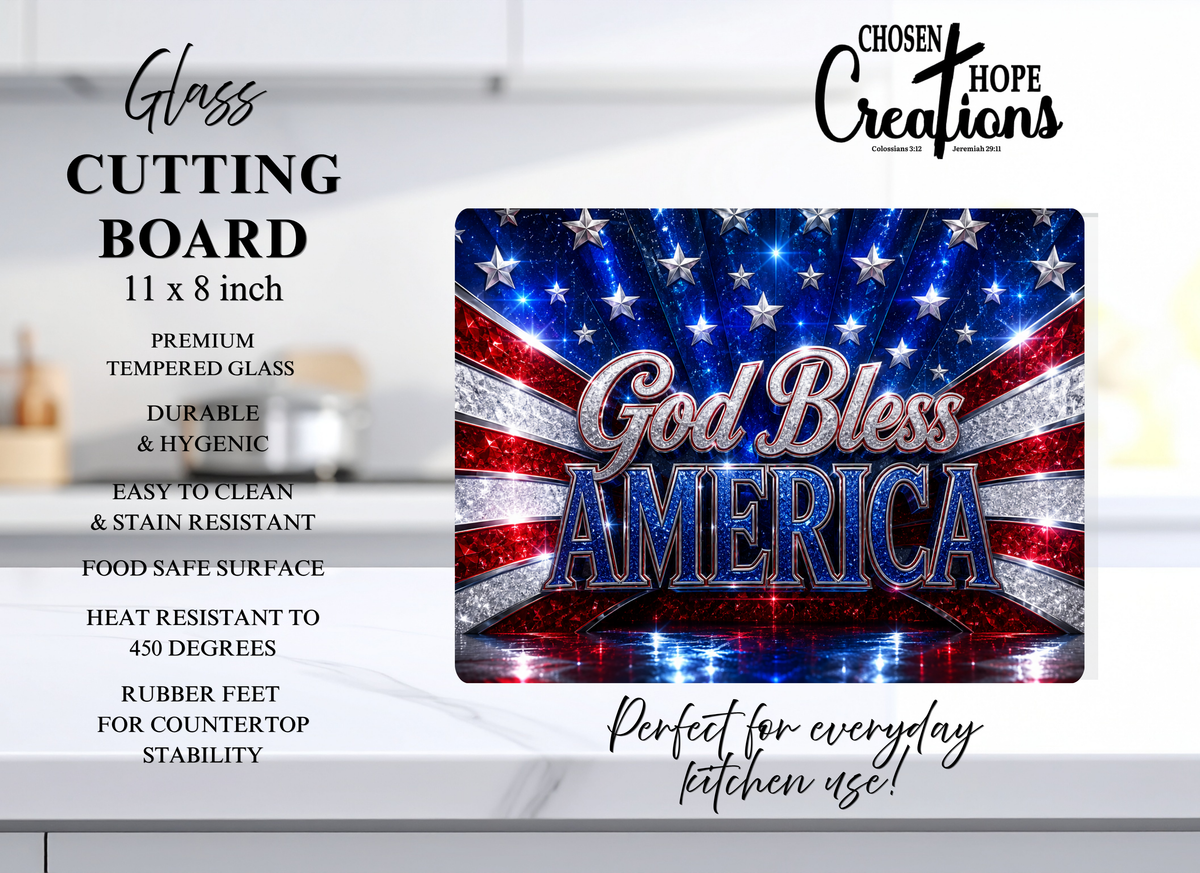 God Bless America Patriotic Glass Cutting Board