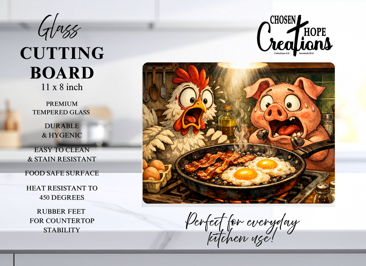 Bacon & Eggs Tempered Glass Cutting Board – 8×11