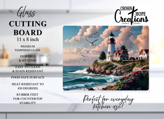Coastal Lighthouse Tempered Glass Cutting Board – 8×11
