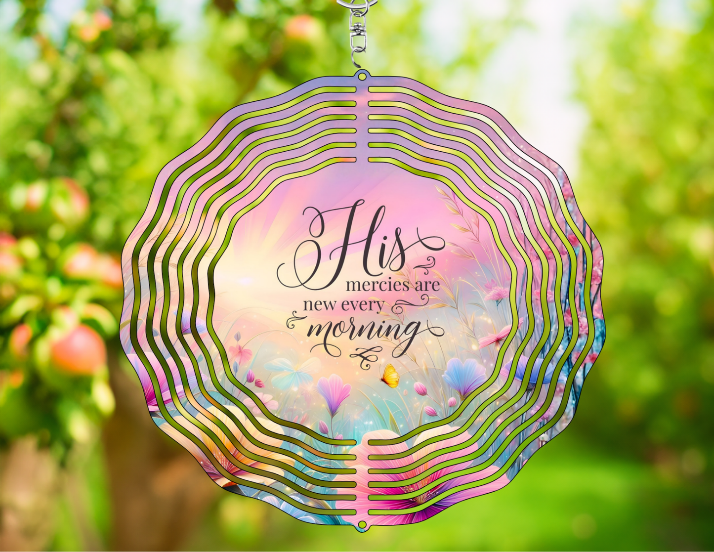 His Mercies Are New Every Morning Wind Spinner | Lamentations 3:23 | Scripture Garden Decor | Faith Gift