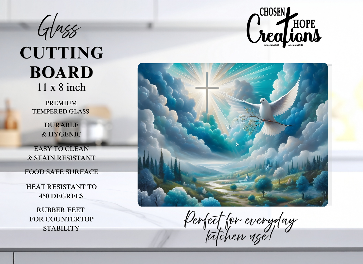 Dove and Cross- Tempered Glass Cutting Board