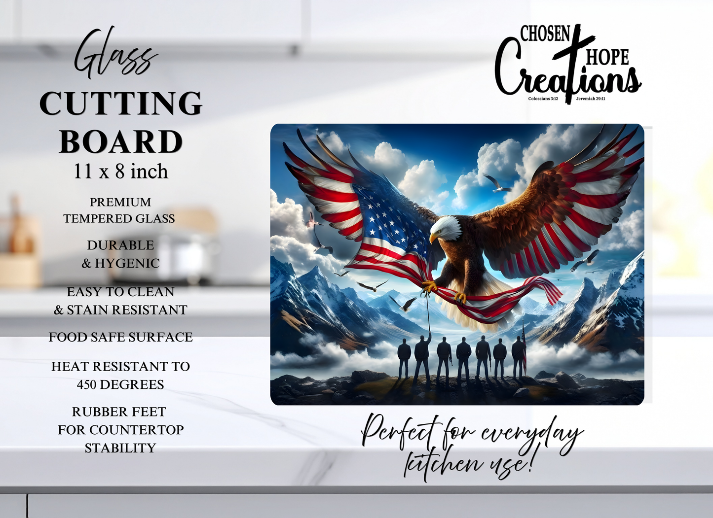 Eagle Over Veterans Patriotic Glass Cutting Board