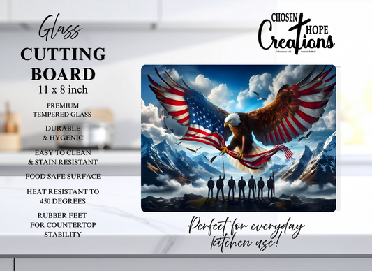 Eagle Over Veterans Patriotic Glass Cutting Board