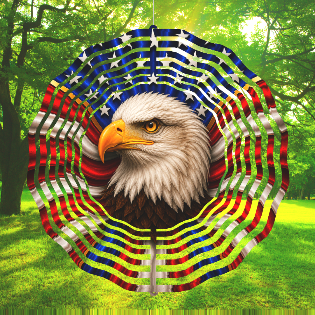 American Bald Eagle Patriotic Flag Wind Spinner