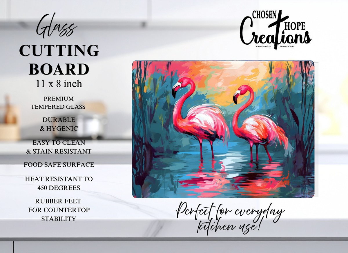 Flamingo Duo Tempered Glass Cutting Board – 8×11