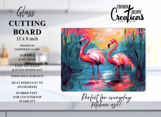 Flamingo Duo Tempered Glass Cutting Board – 8×11