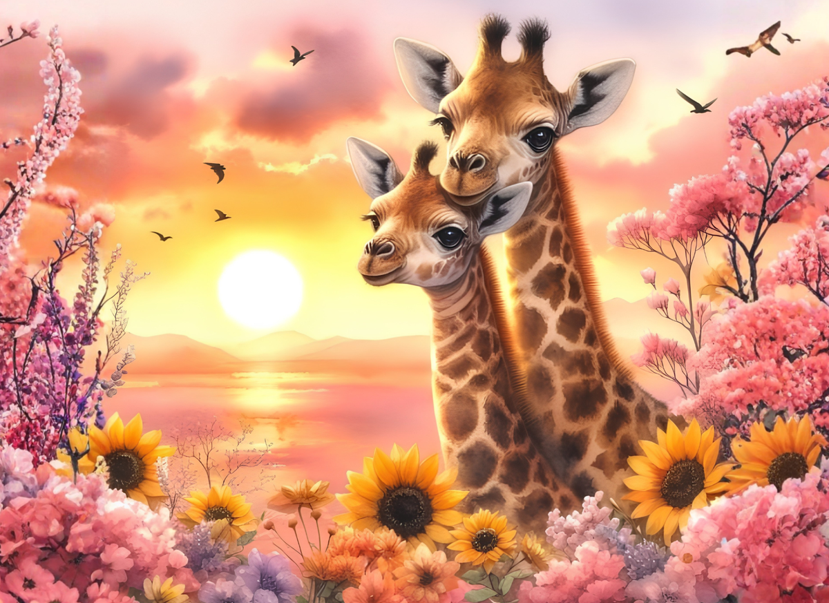 Giraffe Sunset Blossom Tempered Glass Cutting Board – 8×11