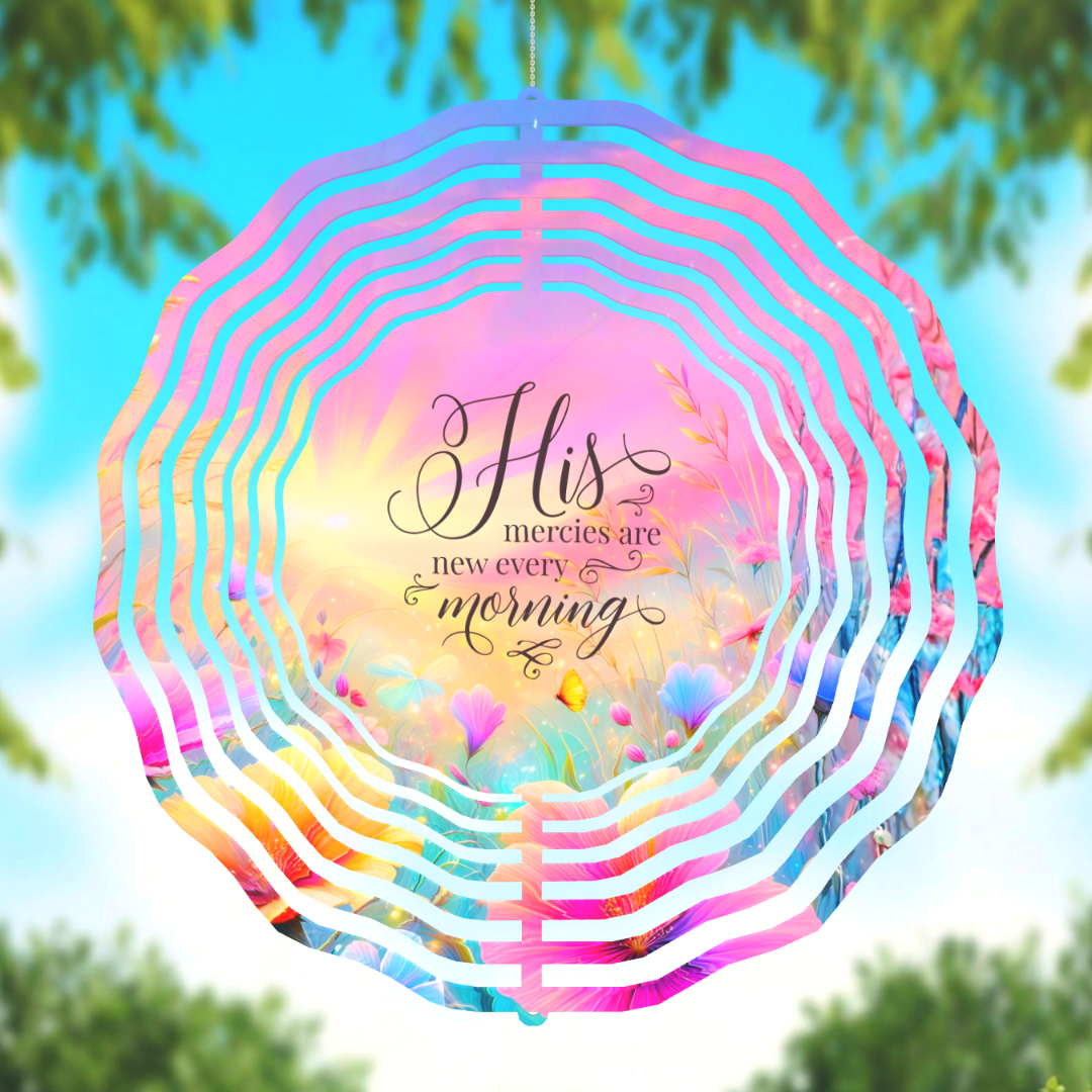 His Mercies Are New Every Morning Wind Spinner | Lamentations 3:23 | Scripture Garden Decor | Faith Gift
