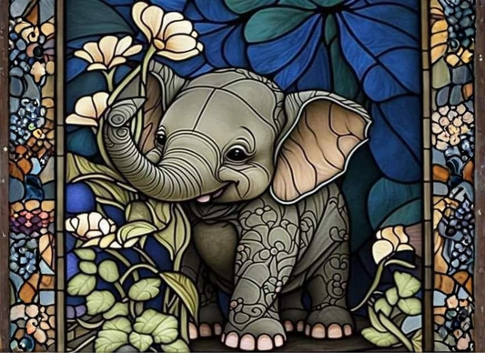Stained Glass Baby Elephant – 11x8 Tempered Glass Cutting Board