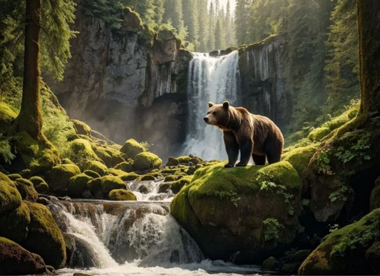 Grizzly Bear at the Falls – 8x11 Tempered Glass Cutting Board