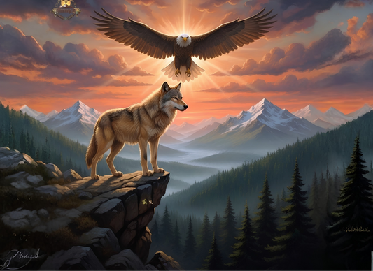 Eagle & Wolf Mountain Sunset – 11×8 Tempered Glass Cutting Board