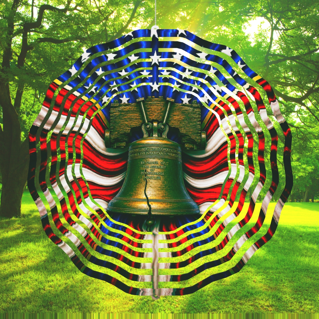 Liberty Bell Patriotic Flag Wind Spinner