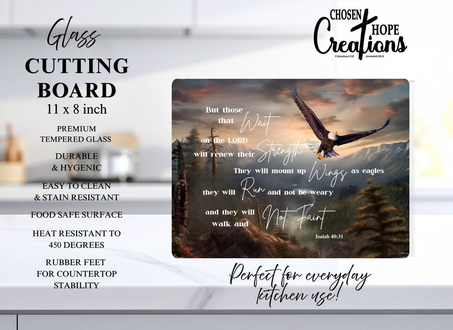 Isaiah 40:31 Soaring Eagle Tempered Glass Cutting Board – 8×11