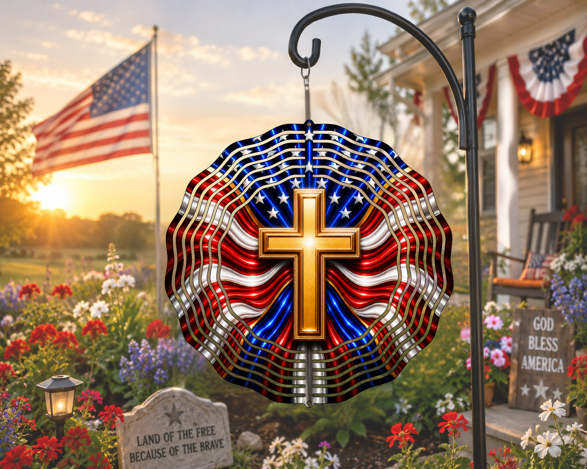 Patriotic Cross Faith Wind Spinner