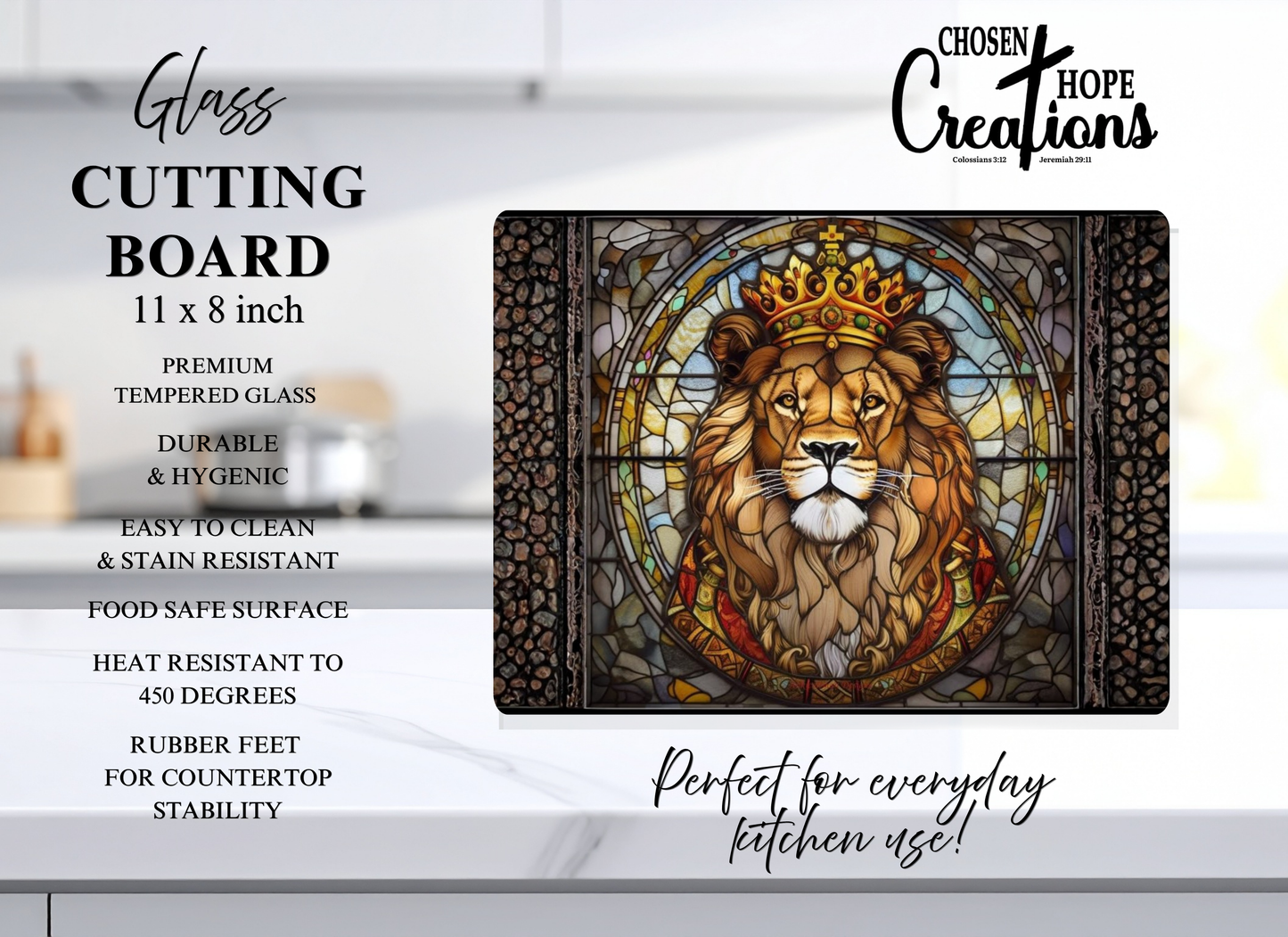 Lion of Judah Stained Glass Tempered Glass Cutting Board – 8×11