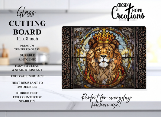 Lion of Judah Stained Glass Tempered Glass Cutting Board – 8×11