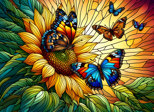 Stained Glass Sunflower & Butterfly Tempered Glass Cutting Board – 8×11