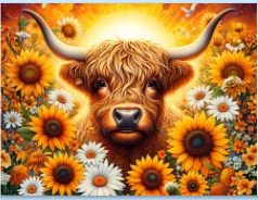 Highland Cow Sunflower Tempered Glass Cutting Board – 8×11