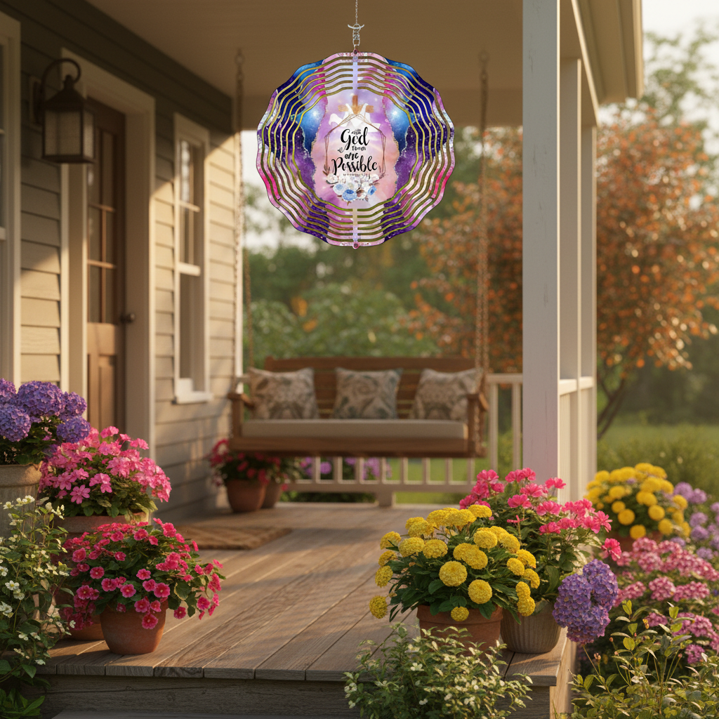 With God All Things Are Possible Wind Spinner | Matthew 19:26 | Faith Garden Decor | Scripture Gift