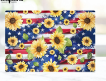 Sunflower American Flag Patriotic Glass Cutting Board