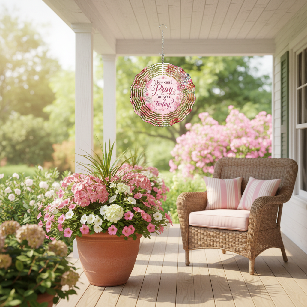 How Can I Pray for You Today? Wind Spinner | Faith Garden Decor | Christian Gift | Pink Floral