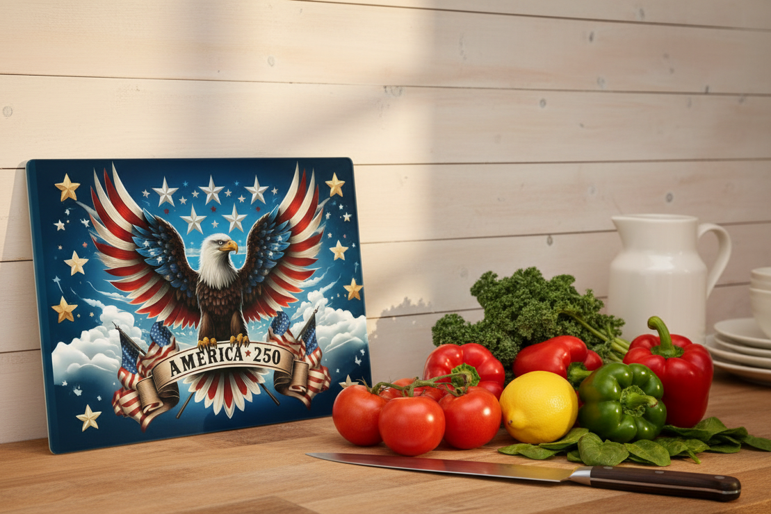 America 250 Patriotic Eagle Glass Cutting Board