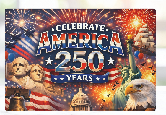 Celebrate America 250 Years Patriotic Glass Cutting Board