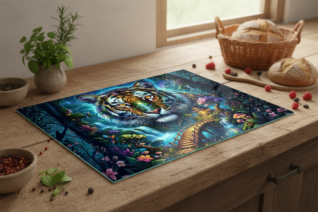 Tiger Fantasy – 8x11 Tempered Glass Cutting Board