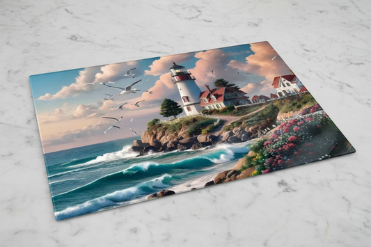 Coastal Lighthouse Tempered Glass Cutting Board – 8×11