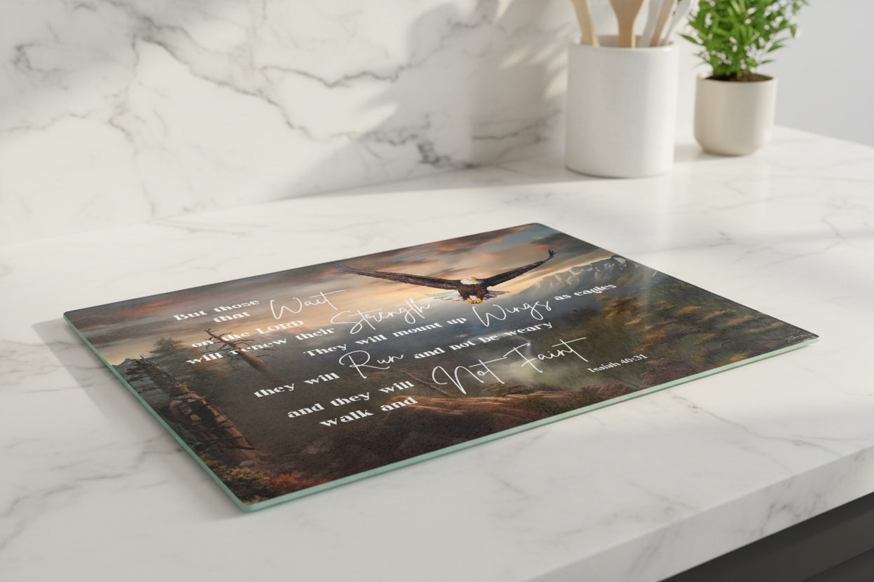 Isaiah 40:31 Soaring Eagle Tempered Glass Cutting Board – 8×11