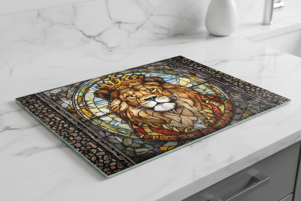 Lion of Judah Stained Glass Tempered Glass Cutting Board – 8×11