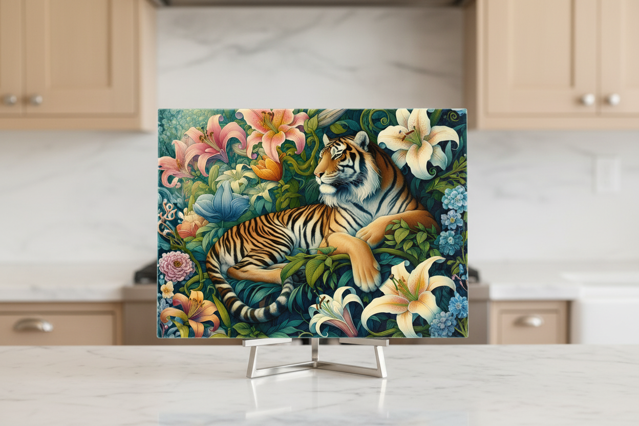 Tiger in Bloom – 8x11 Tempered Glass Cutting Board