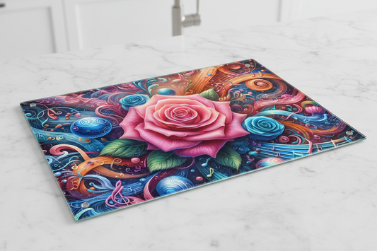 Rose & Music Tempered Glass Cutting Board – 8×11
