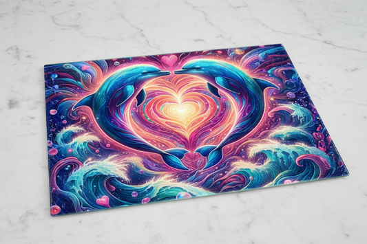 Dolphin Love Heart Tempered Glass Cutting Board – 8×11
