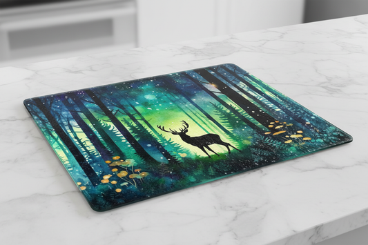 Aurora Forest Stag Tempered Glass Cutting Board – 8×11