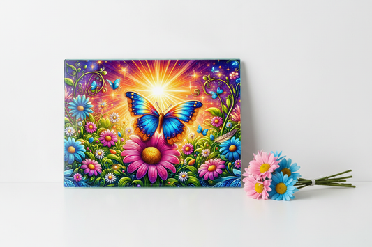 Blue Butterfly Sunburst Garden Tempered Glass Cutting Board - 8x11⁷