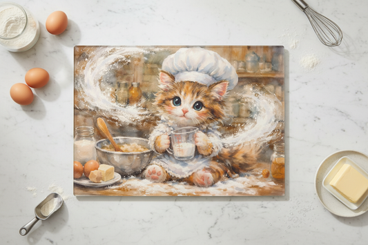 Kitten Chef Baking Tempered Glass Cutting Board – 8×11
