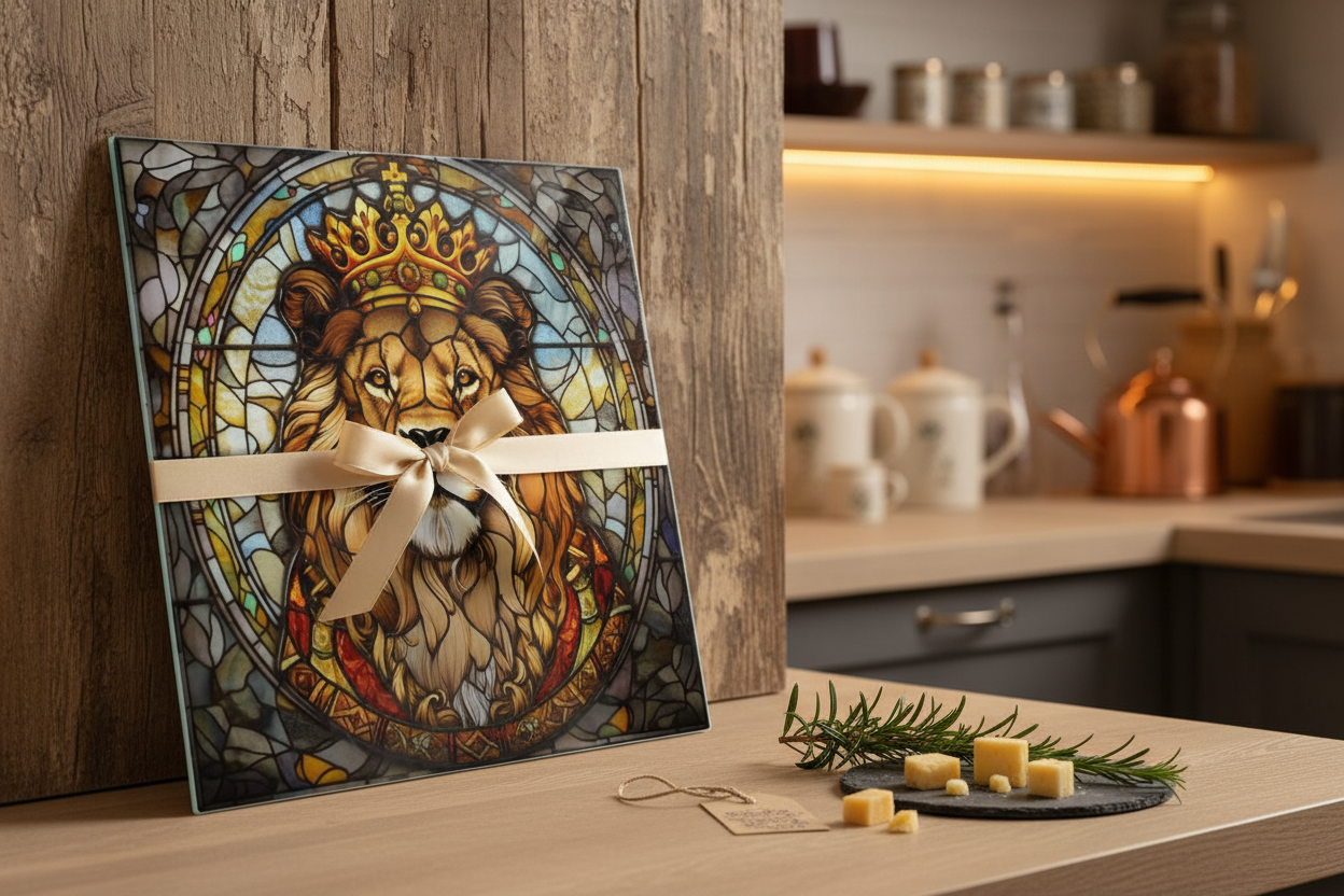Lion of Judah Stained Glass Tempered Glass Cutting Board – 8×11