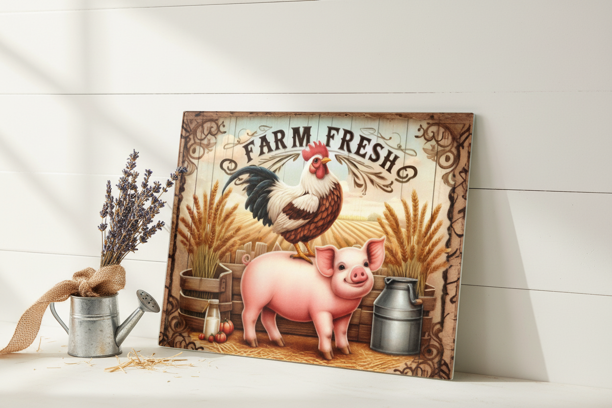 Farm Fresh Vintage Sign Tempered Glass Cutting Board – 8×11