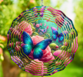 Blue Butterfly Rose Wind Spinner