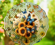 Blue Butterfly Sunflower Wind Spinner