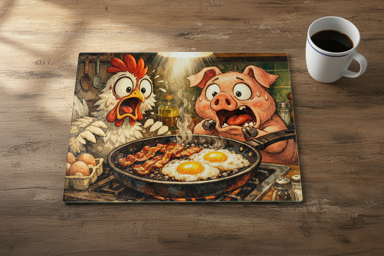 Chicken & Pig Tempered Glass Cutting Board – 8×11