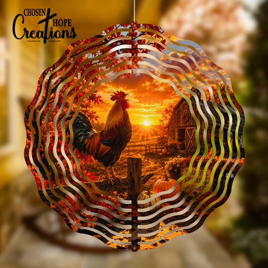Farmhouse Rooster Sunset Wind Spinner – Autumn Collection