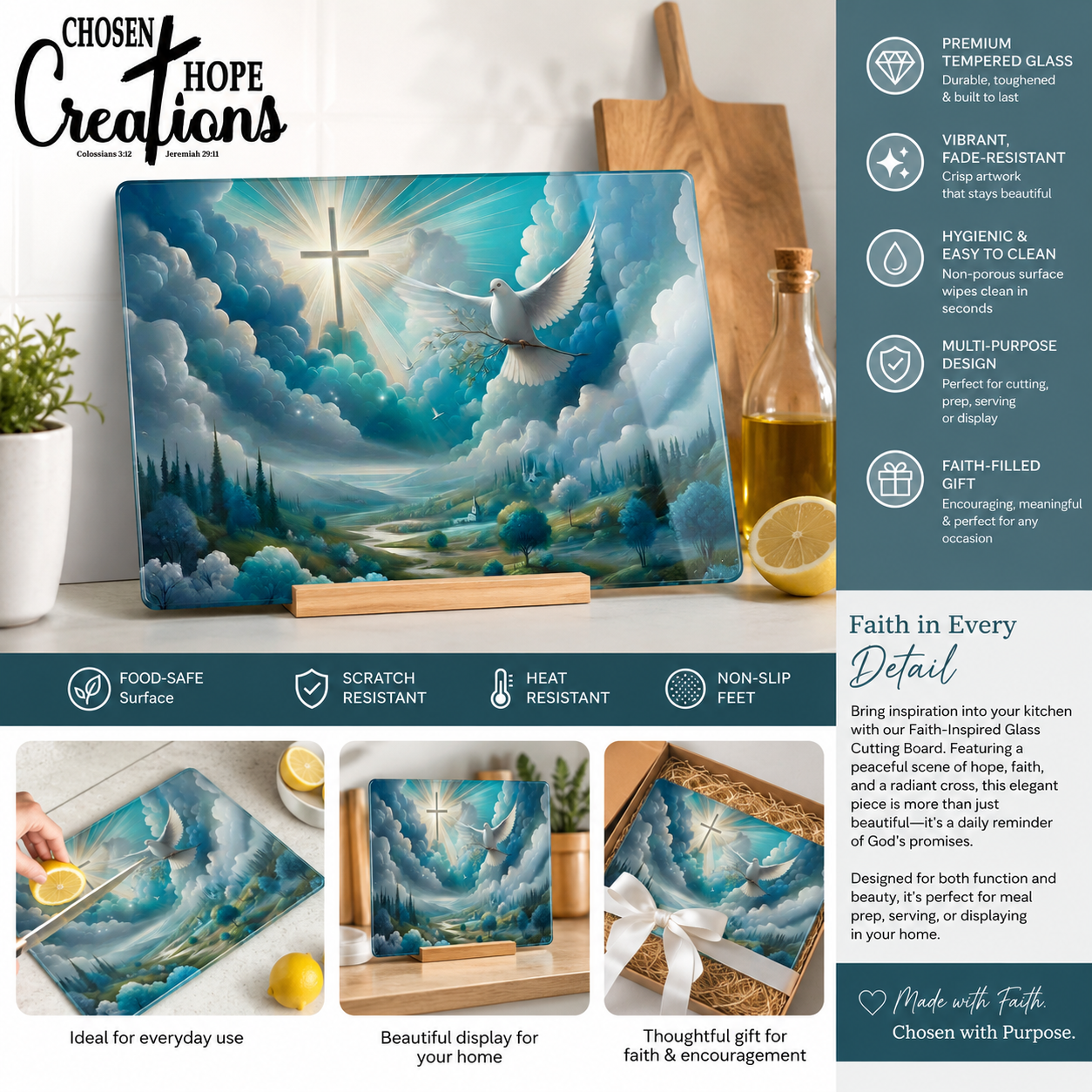 Dove and Cross- Tempered Glass Cutting Board