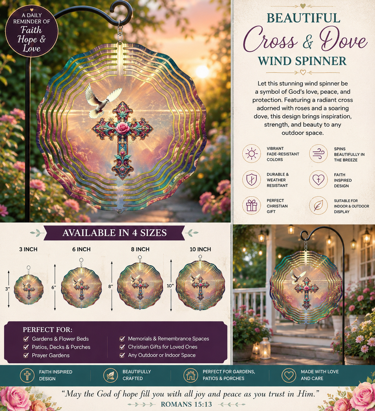 Jeweled Cross Dove Wind Spinner
